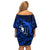 French Polynesia Bora Bora Off Shoulder Short Dress Polynesian Shark Tattoo With Hibiscus Blue Version LT14 - Polynesian Pride