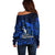 French Polynesia Bora Bora Off Shoulder Sweater Polynesian Shark Tattoo With Hibiscus Blue Version LT14 - Polynesian Pride