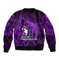 French Polynesia Bora Bora Bomber Jacket Polynesian Shark Tattoo With Hibiscus Purple Version LT14 - Polynesian Pride
