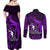 French Polynesia Bora Bora Couples Matching Off Shoulder Maxi Dress and Long Sleeve Button Shirts Polynesian Shark Tattoo With Hibiscus Purple Version LT14 - Polynesian Pride