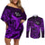 French Polynesia Bora Bora Couples Matching Off Shoulder Short Dress and Long Sleeve Button Shirts Polynesian Shark Tattoo With Hibiscus Purple Version LT14 Purple - Polynesian Pride