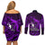 French Polynesia Bora Bora Couples Matching Off Shoulder Short Dress and Long Sleeve Button Shirts Polynesian Shark Tattoo With Hibiscus Purple Version LT14 - Polynesian Pride