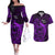 French Polynesia Bora Bora Couples Matching Off The Shoulder Long Sleeve Dress and Hawaiian Shirt Polynesian Shark Tattoo With Hibiscus Purple Version LT14 Purple - Polynesian Pride