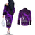 French Polynesia Bora Bora Couples Matching Off The Shoulder Long Sleeve Dress and Long Sleeve Button Shirts Polynesian Shark Tattoo With Hibiscus Purple Version LT14 - Polynesian Pride