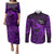 French Polynesia Bora Bora Couples Matching Puletasi Dress and Long Sleeve Button Shirts Polynesian Shark Tattoo With Hibiscus Purple Version LT14 Purple - Polynesian Pride