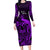 French Polynesia Bora Bora Long Sleeve Bodycon Dress Polynesian Shark Tattoo With Hibiscus Purple Version LT14 Long Dress Purple - Polynesian Pride