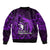 French Polynesia Bora Bora Sleeve Zip Bomber Jacket Polynesian Shark Tattoo With Hibiscus Purple Version LT14 - Polynesian Pride