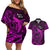 French Polynesia Bora Bora Couples Matching Off Shoulder Short Dress and Hawaiian Shirt Polynesian Shark Tattoo With Hibiscus Pink Version LT14 Pink - Polynesian Pride