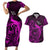 French Polynesia Bora Bora Couples Matching Short Sleeve Bodycon Dress and Hawaiian Shirt Polynesian Shark Tattoo With Hibiscus Pink Version LT14 Pink - Polynesian Pride