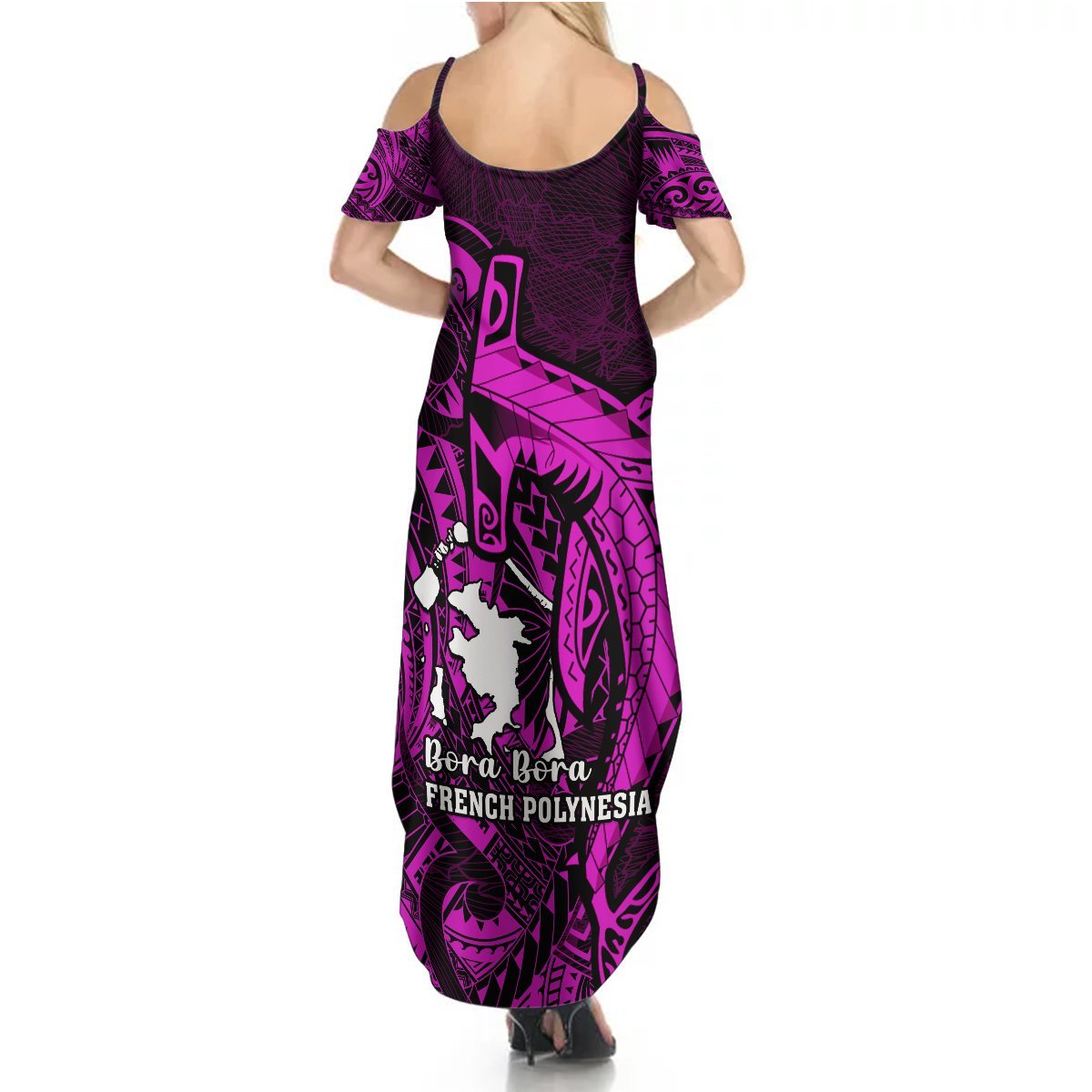 French Polynesia Bora Bora Summer Maxi Dress Polynesian Shark Tattoo With Hibiscus Pink Version LT14 - Polynesian Pride