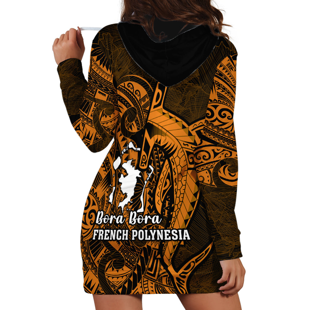 French Polynesia Bora Bora Hoodie Dress Polynesian Shark Tattoo With Hibiscus Red Version LT14 - Polynesian Pride
