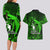 French Polynesia Bora Bora Couples Matching Long Sleeve Bodycon Dress and Hawaiian Shirt Polynesian Shark Tattoo With Hibiscus Green Version LT14 - Polynesian Pride