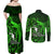 French Polynesia Bora Bora Couples Matching Off Shoulder Maxi Dress and Long Sleeve Button Shirts Polynesian Shark Tattoo With Hibiscus Green Version LT14 - Polynesian Pride