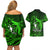 French Polynesia Bora Bora Couples Matching Off Shoulder Short Dress and Hawaiian Shirt Polynesian Shark Tattoo With Hibiscus Green Version LT14 - Polynesian Pride