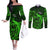 French Polynesia Bora Bora Couples Matching Off The Shoulder Long Sleeve Dress and Long Sleeve Button Shirts Polynesian Shark Tattoo With Hibiscus Green Version LT14 Green - Polynesian Pride