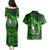 French Polynesia Bora Bora Couples Matching Puletasi Dress and Hawaiian Shirt Polynesian Shark Tattoo With Hibiscus Green Version LT14 - Polynesian Pride