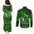 French Polynesia Bora Bora Couples Matching Puletasi Dress and Long Sleeve Button Shirts Polynesian Shark Tattoo With Hibiscus Green Version LT14 - Polynesian Pride