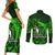 French Polynesia Bora Bora Couples Matching Short Sleeve Bodycon Dress and Long Sleeve Button Shirts Polynesian Shark Tattoo With Hibiscus Green Version LT14 - Polynesian Pride