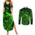 French Polynesia Bora Bora Couples Matching Summer Maxi Dress and Long Sleeve Button Shirts Polynesian Shark Tattoo With Hibiscus Green Version LT14 Green - Polynesian Pride