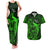 French Polynesia Bora Bora Couples Matching Tank Maxi Dress and Hawaiian Shirt Polynesian Shark Tattoo With Hibiscus Green Version LT14 Green - Polynesian Pride