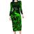 French Polynesia Bora Bora Long Sleeve Bodycon Dress Polynesian Shark Tattoo With Hibiscus Green Version LT14 Long Dress Green - Polynesian Pride