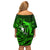 French Polynesia Bora Bora Off Shoulder Short Dress Polynesian Shark Tattoo With Hibiscus Green Version LT14 - Polynesian Pride