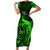 French Polynesia Bora Bora Short Sleeve Bodycon Dress Polynesian Shark Tattoo With Hibiscus Green Version LT14 Long Dress Green - Polynesian Pride