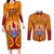 Personalised French Polynesia Couples Matching Long Sleeve Bodycon Dress and Long Sleeve Button Shirts Coat Of Arms With Polynesian Plumeria LT14 Red - Polynesian Pride