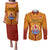 Personalised French Polynesia Couples Matching Puletasi Dress and Long Sleeve Button Shirts Coat Of Arms With Polynesian Plumeria LT14 Red - Polynesian Pride