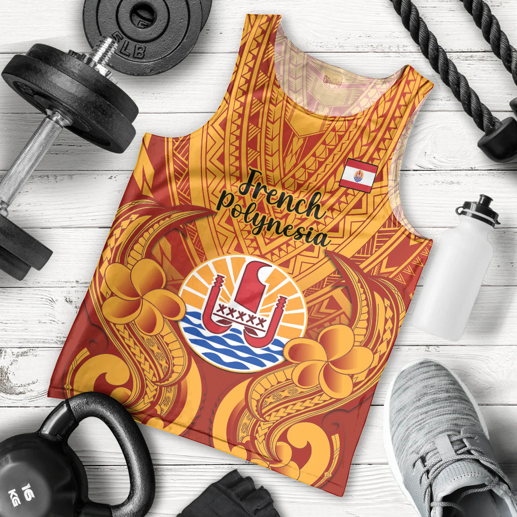 Personalised French Polynesia Men Tank Top Coat Of Arms With Polynesian Plumeria LT14 Red - Polynesian Pride