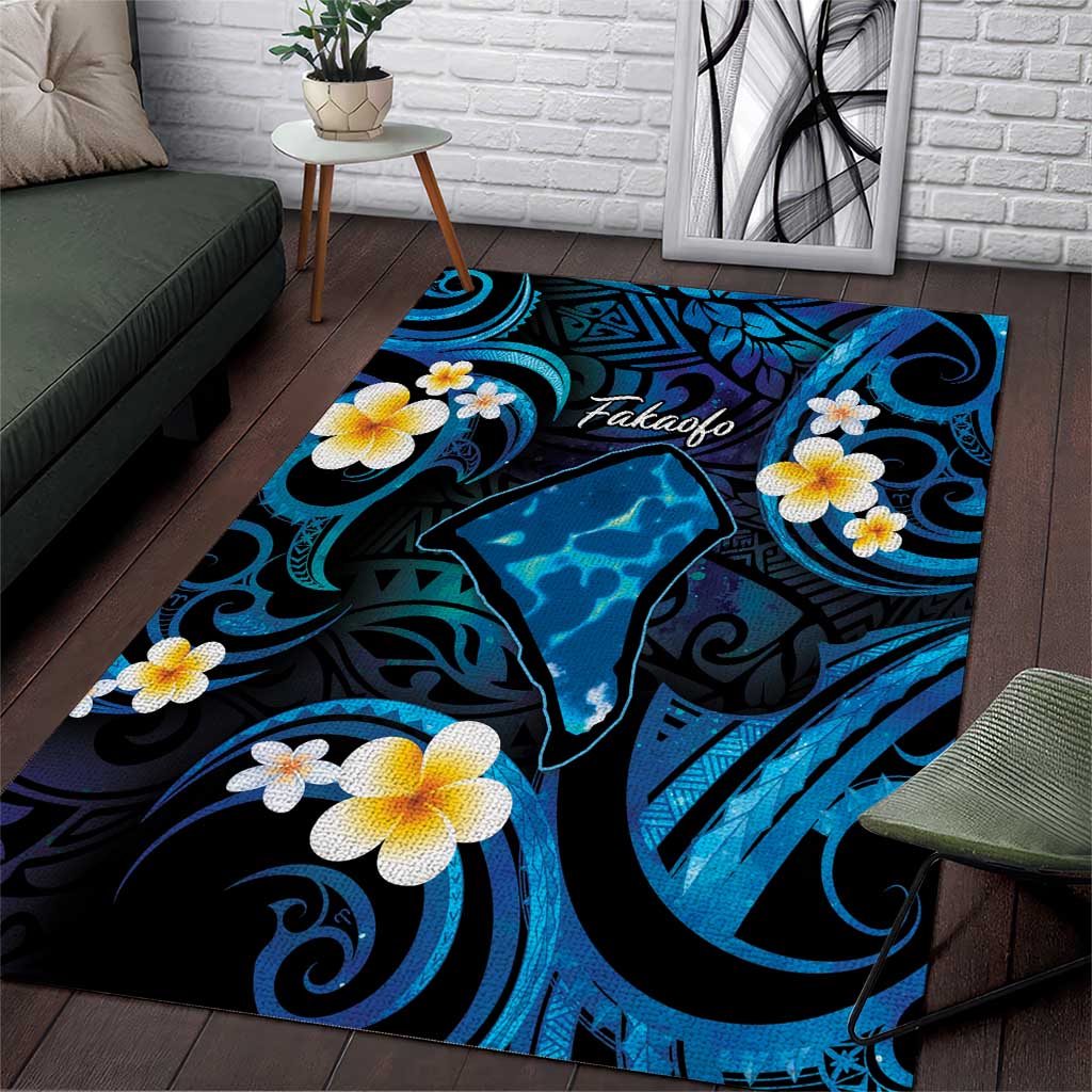 Tokelau Fakaofo Atoll Area Rug Polynesian Tattoo Plumeria With Map LT14 Blue - Polynesian Pride