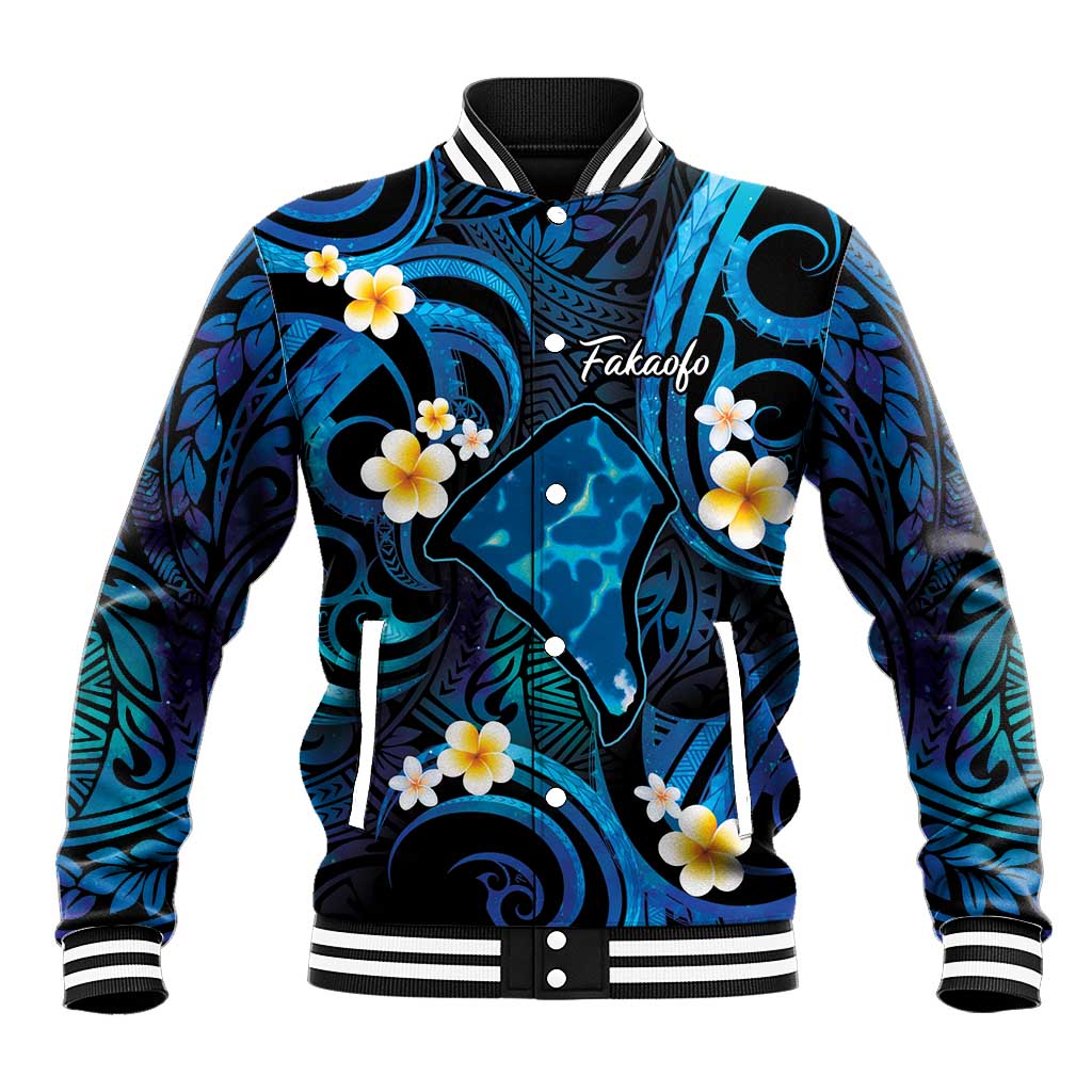 Tokelau Fakaofo Atoll Baseball Jacket Polynesian Tattoo Plumeria With Map