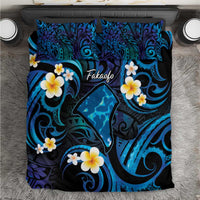 Tokelau Fakaofo Atoll Bedding Set Polynesian Tattoo Plumeria With Map LT14 Blue - Polynesian Pride