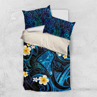 Tokelau Fakaofo Atoll Bedding Set Polynesian Tattoo Plumeria With Map LT14 US Twin 172cm x 218cm Blue - Polynesian Pride