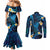 Tokelau Fakaofo Atoll Couples Matching Mermaid Dress and Long Sleeve Button Shirt Polynesian Tattoo Plumeria With Map