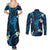 Tokelau Fakaofo Atoll Couples Matching Summer Maxi Dress and Long Sleeve Button Shirt Polynesian Tattoo Plumeria With Map