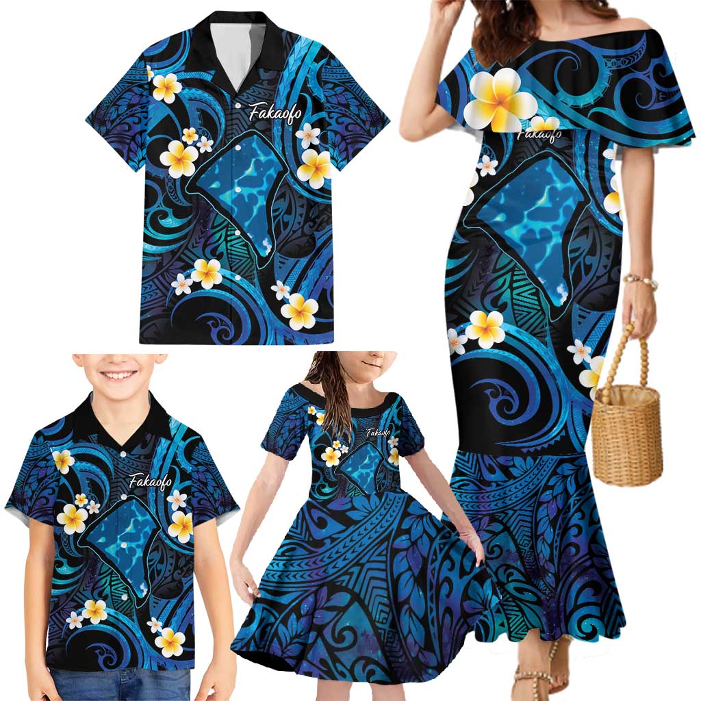 Tokelau Fakaofo Atoll Family Matching Mermaid Dress and Hawaiian Shirt Polynesian Tattoo Plumeria With Map