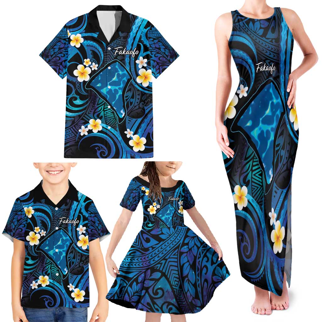 Tokelau Fakaofo Atoll Family Matching Tank Maxi Dress and Hawaiian Shirt Polynesian Tattoo Plumeria With Map