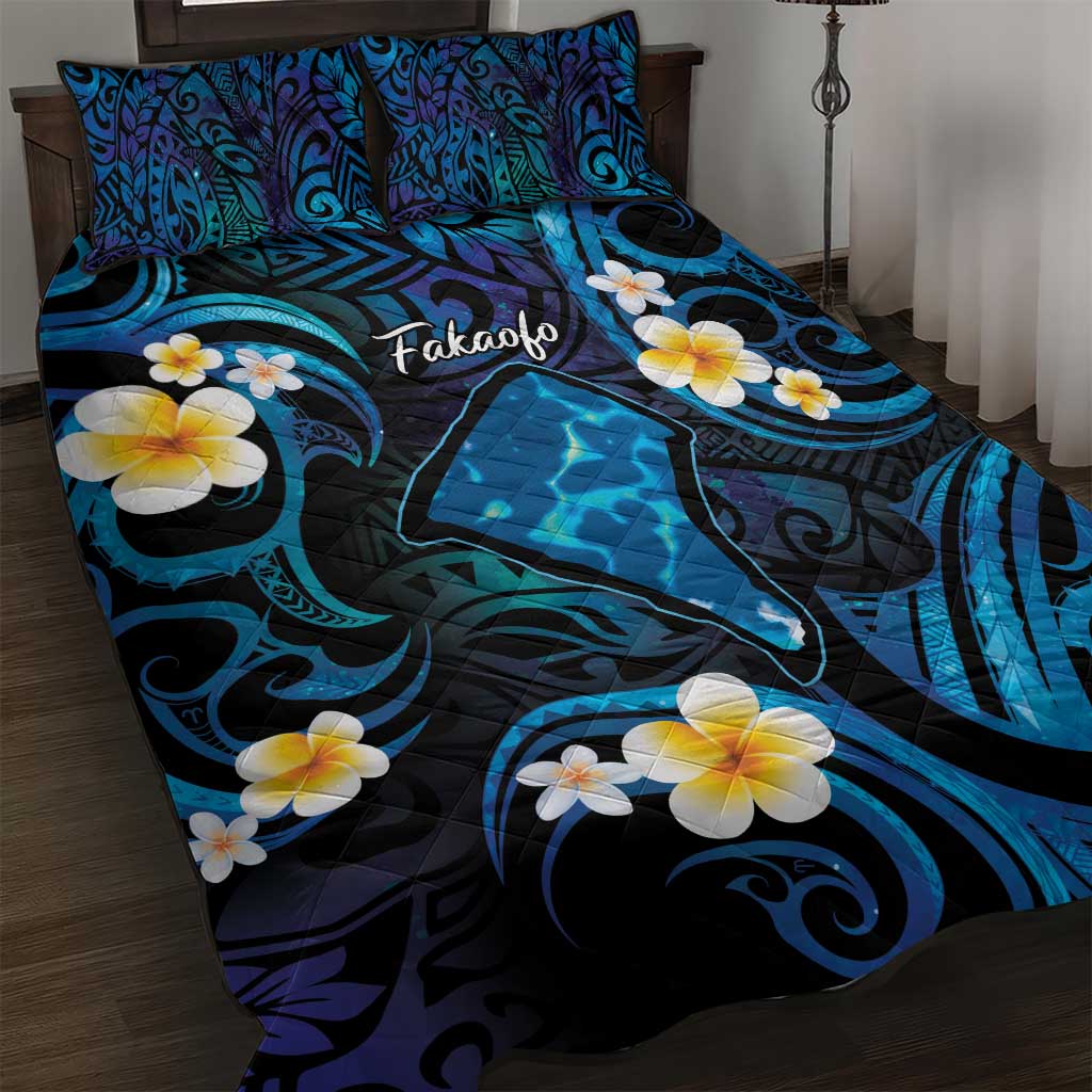 Tokelau Fakaofo Atoll Quilt Bed Set Polynesian Tattoo Plumeria With Map