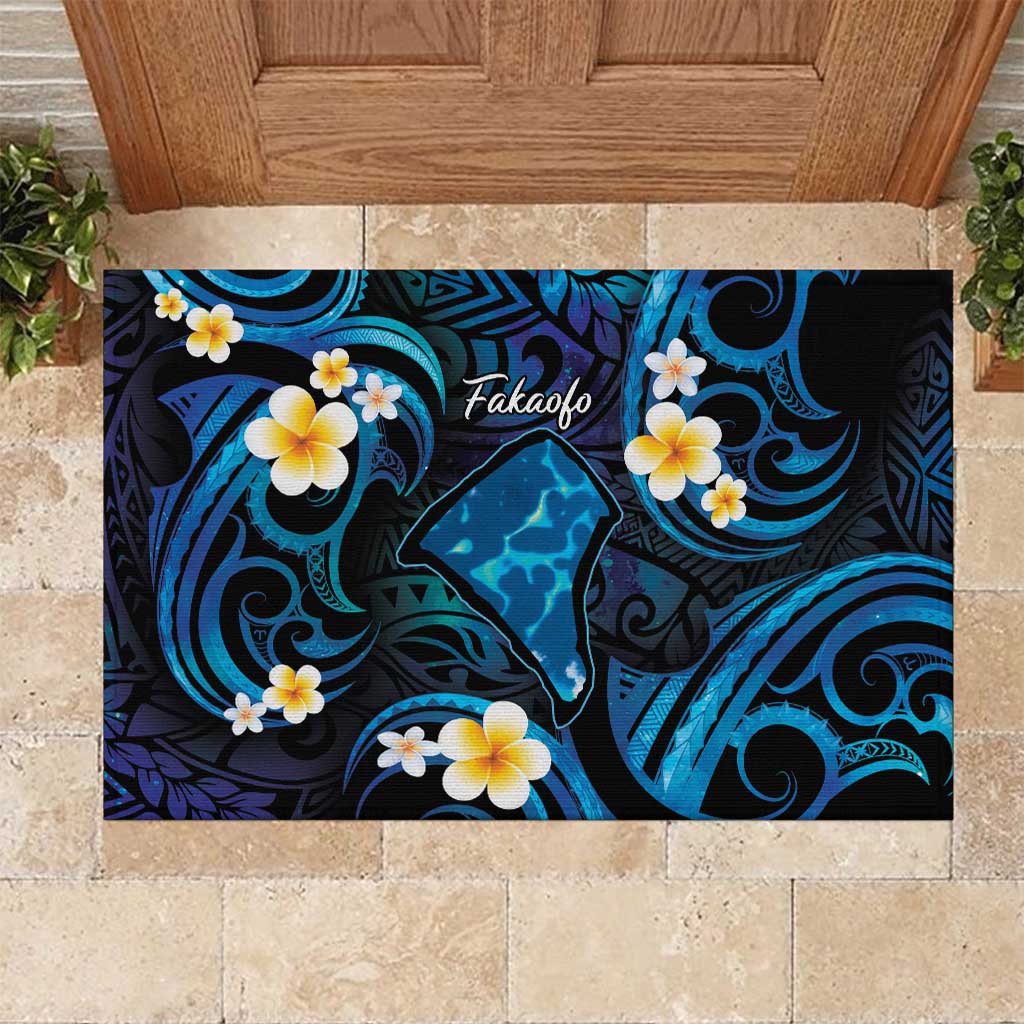 Tokelau Fakaofo Atoll Rubber Doormat Polynesian Tattoo Plumeria With Map LT14 Blue - Polynesian Pride