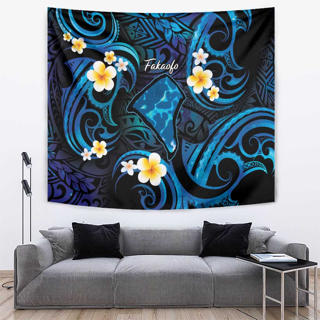 Tokelau Fakaofo Atoll Tapestry Polynesian Tattoo Plumeria With Map LT14 Blue - Polynesian Pride