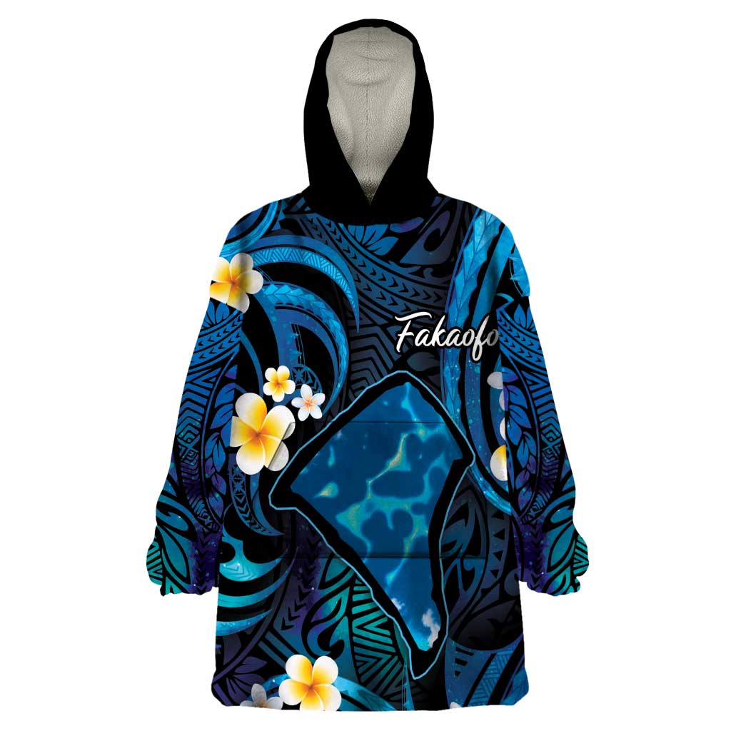 Tokelau Fakaofo Atoll Wearable Blanket Hoodie Polynesian Tattoo Plumeria With Map