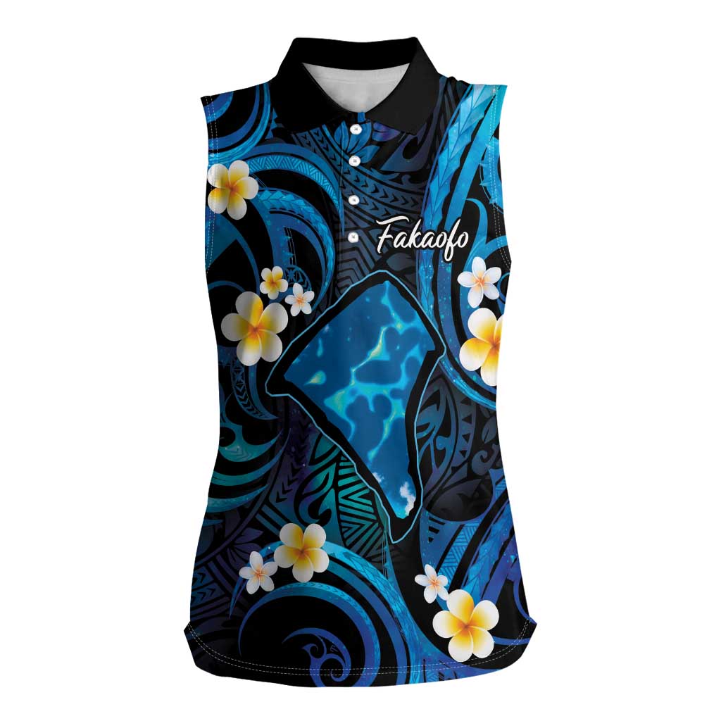 Tokelau Fakaofo Atoll Women Sleeveless Polo Shirt Polynesian Tattoo Plumeria With Map