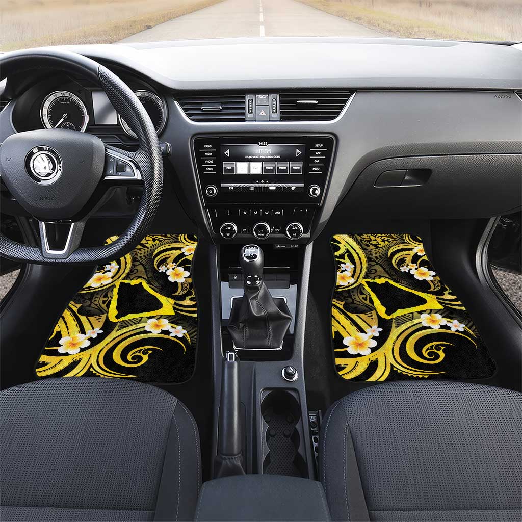 Tokelau Atafu Atoll Car Mats Polynesian Tattoo Plumeria With Map LT14 Set 2pcs - Front Gold - Polynesian Pride