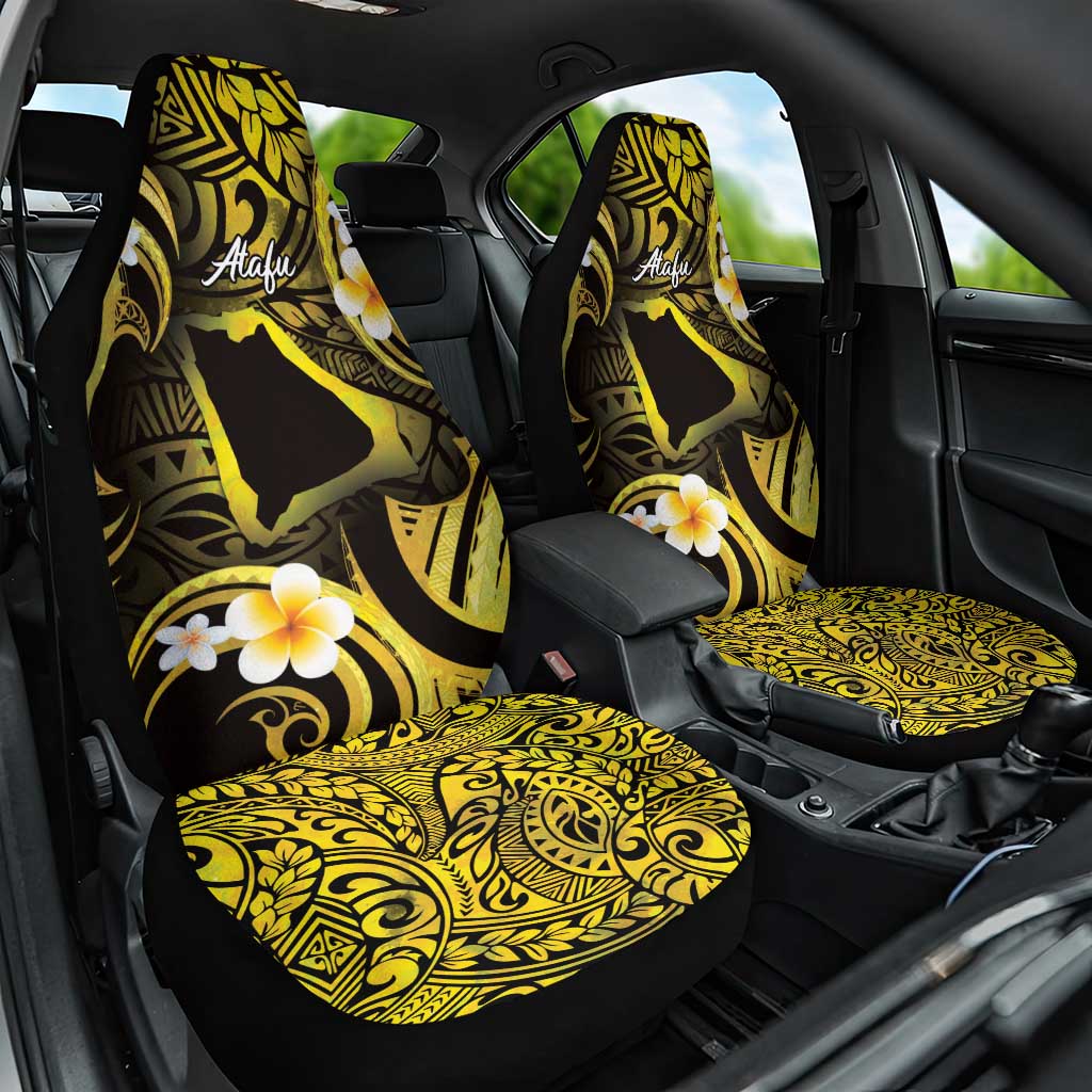 Tokelau Atafu Atoll Car Seat Cover Polynesian Tattoo Plumeria With Map LT14 One Size Gold - Polynesian Pride