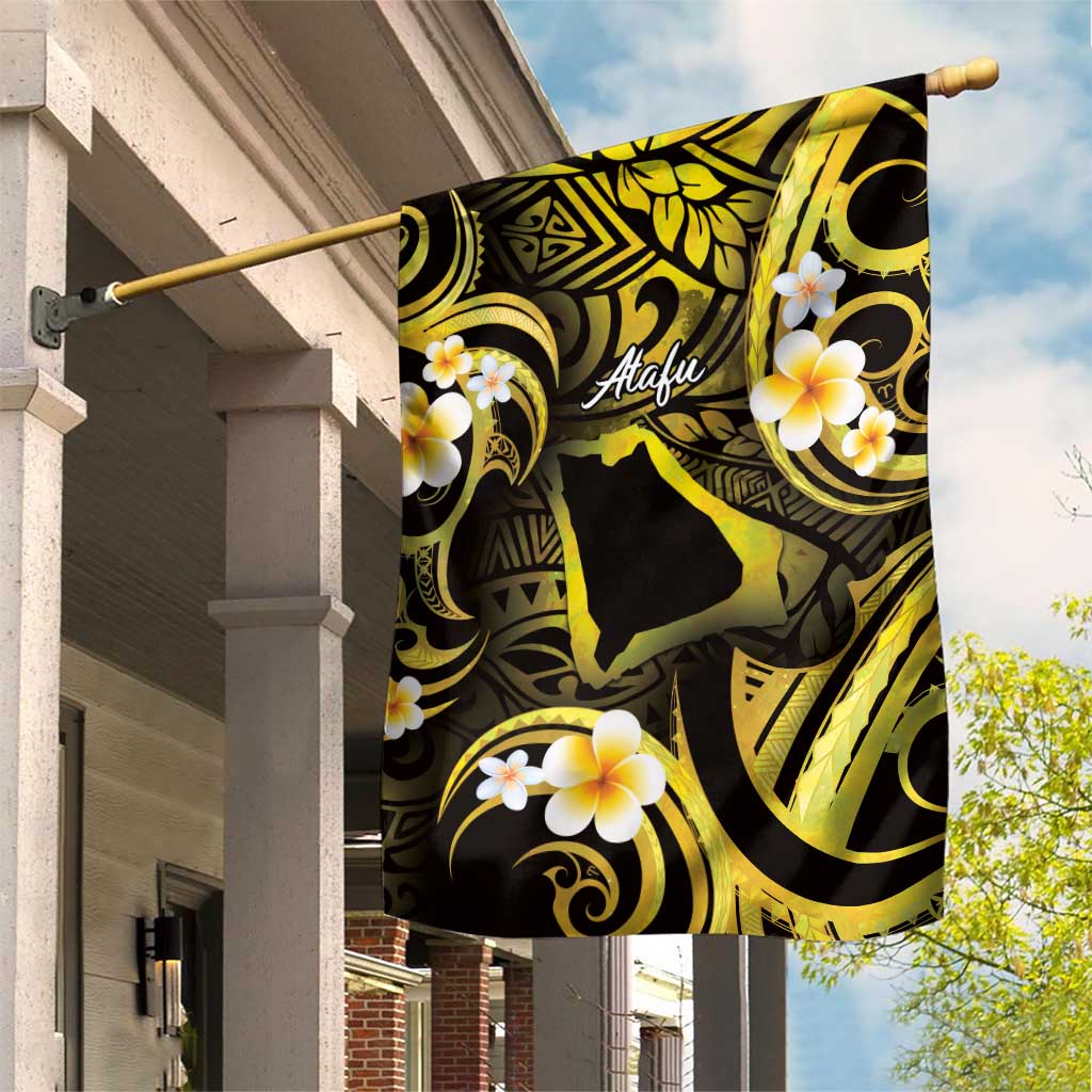 Tokelau Atafu Atoll Garden Flag Polynesian Tattoo Plumeria With Map LT14 House Flag Gold - Polynesian Pride