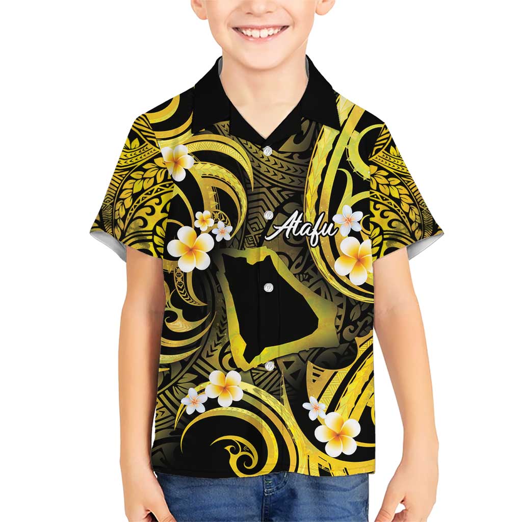 Tokelau Atafu Atoll Kid Hawaiian Shirt Polynesian Tattoo Plumeria With Map LT14 Kid Gold - Polynesian Pride