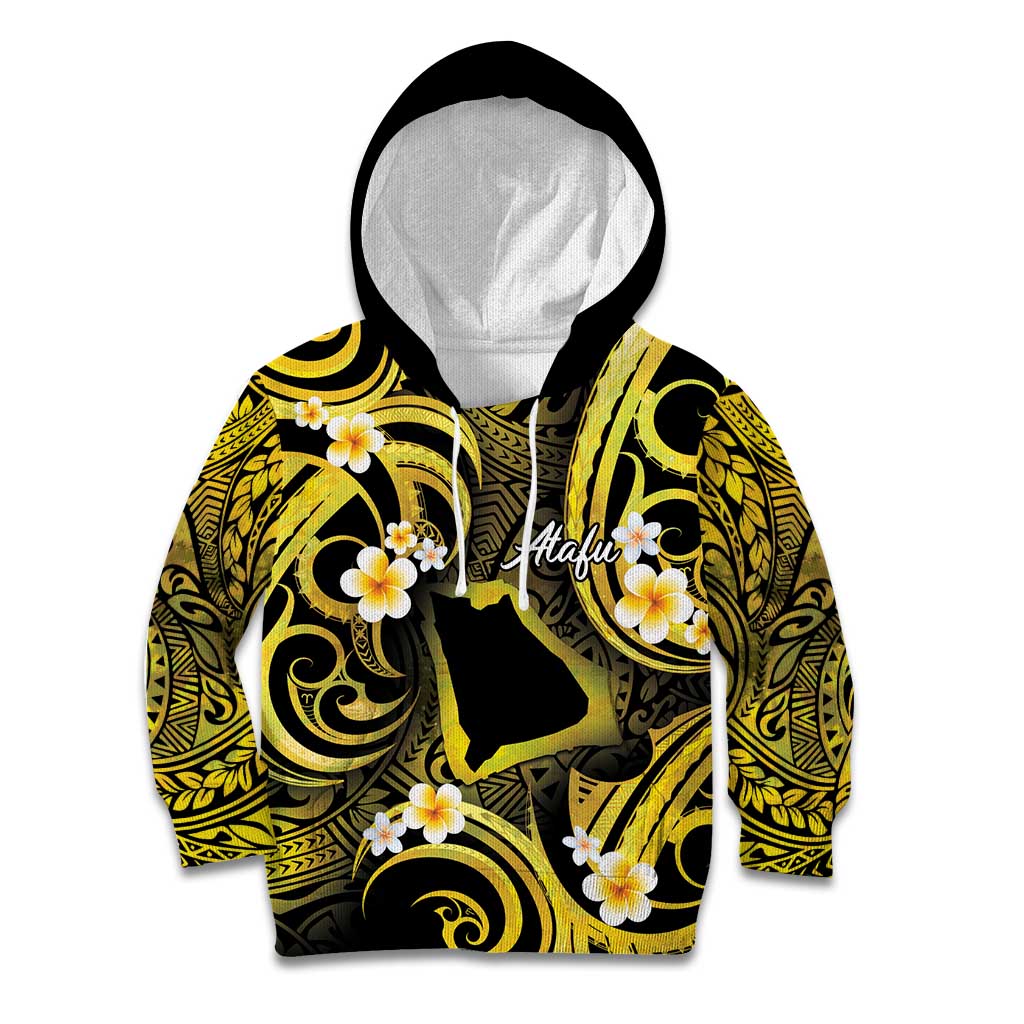 Tokelau Atafu Atoll Kid Hoodie Polynesian Tattoo Plumeria With Map LT14 Hoodie Gold - Polynesian Pride