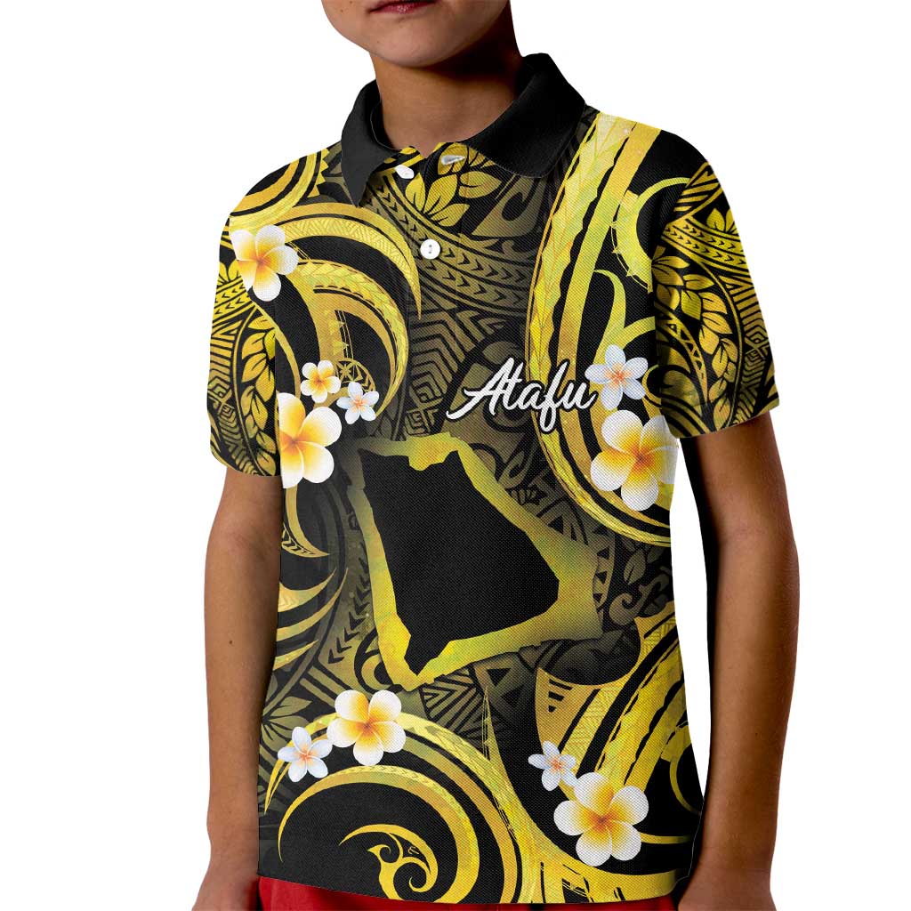 Tokelau Atafu Atoll Kid Polo Shirt Polynesian Tattoo Plumeria With Map