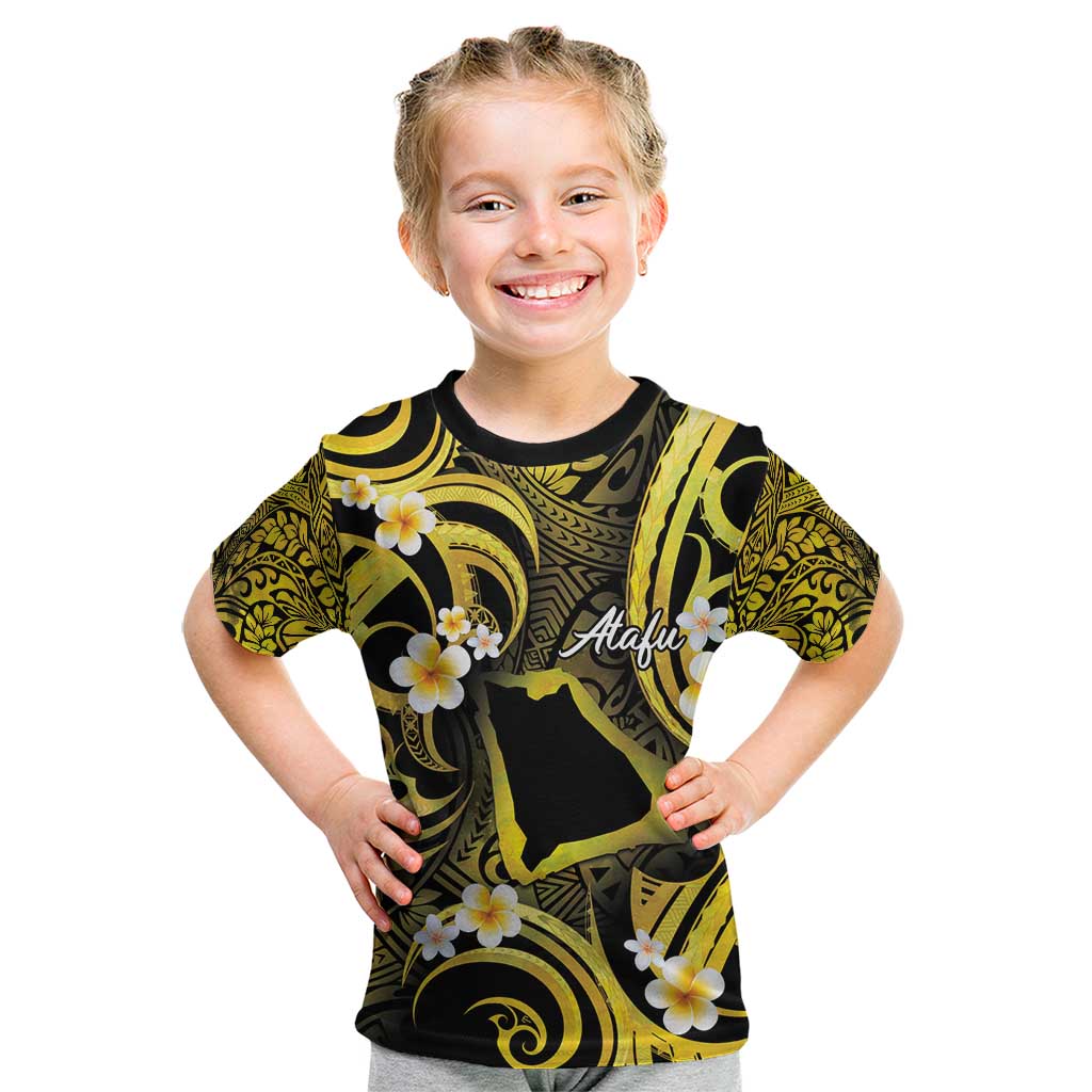 Tokelau Atafu Atoll Kid T Shirt Polynesian Tattoo Plumeria With Map LT14 Gold - Polynesian Pride